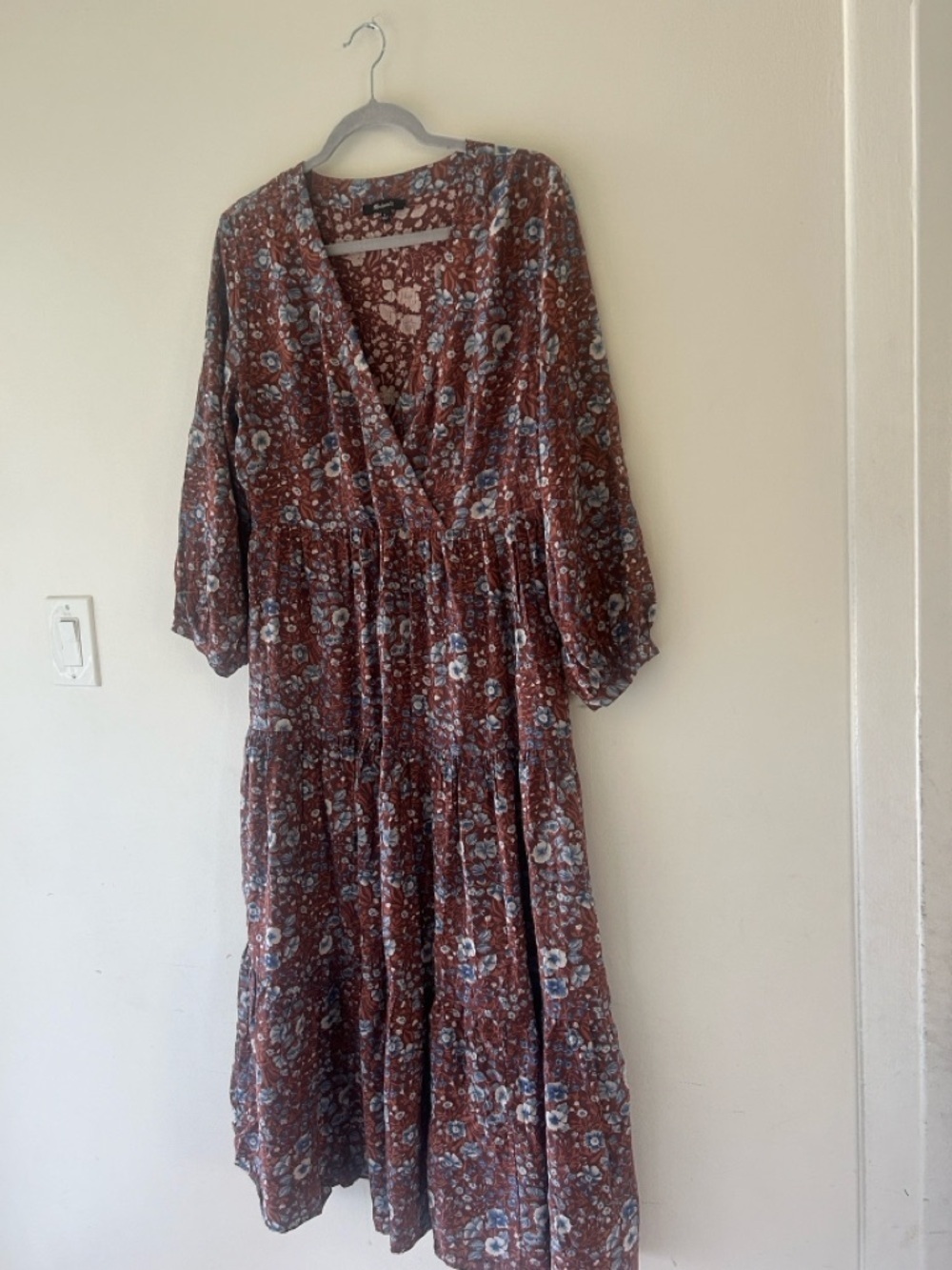 Madewell Brown Floral V-Neck Tiered Maxi Dress with Blue Accents - Picture 3 of 12